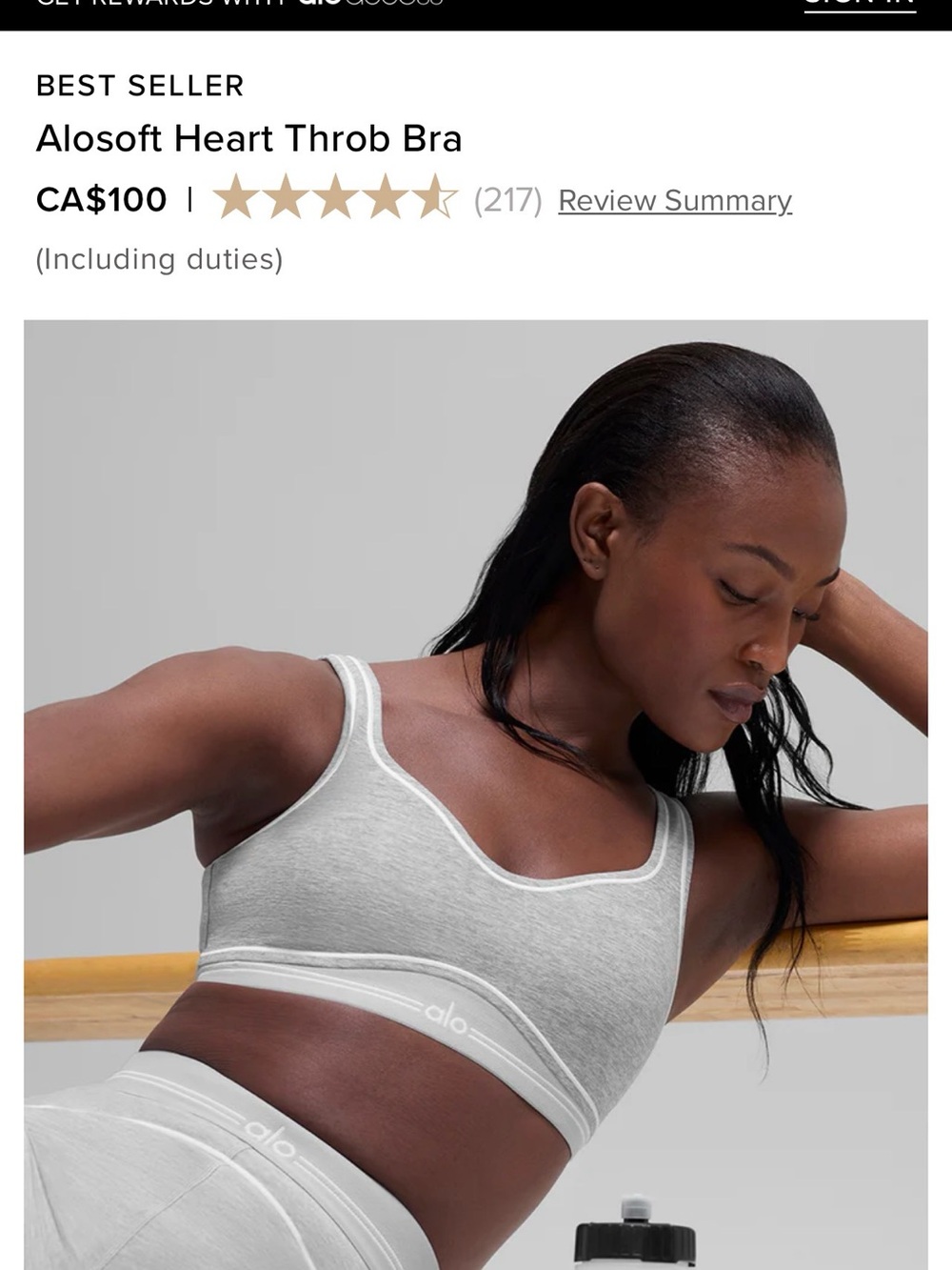 ALO Yoga Alosoft Heart Throb Bra — Light Gray - Picture 1 of 4
